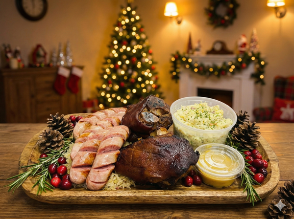 德國鹹豬手拼盤，煙燻豬手、肉腸、酸菜及薯仔沙律 Smoked Ham Hock Platter with Bratwurst, Sauerkraut and Potato Salad
