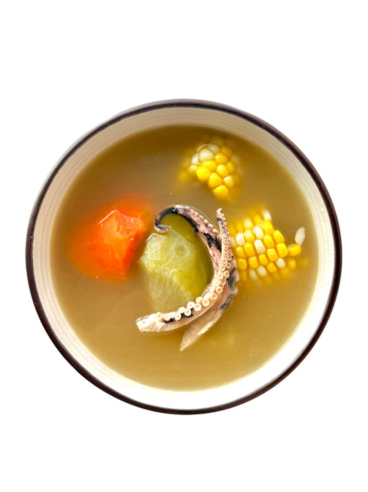Green Radish, Carrot Corn,Octopus & Berkshire Pork Bone Soup 章魚青紅蘿蔔粟米黑毛豬豬骨湯