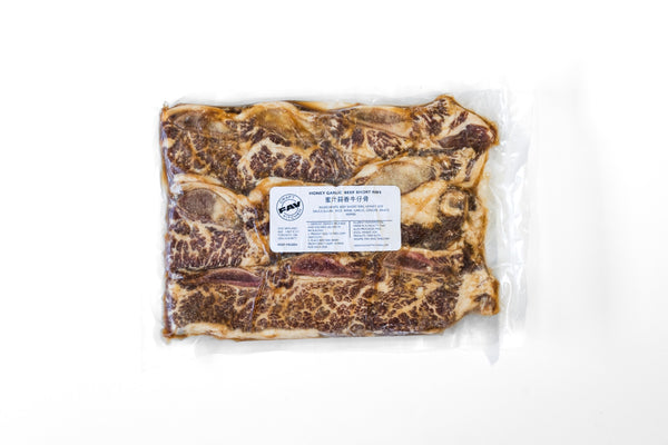 Honey garlic beef short ribs, raw, ready for the BBQ 蜜汁蒜香牛仔骨